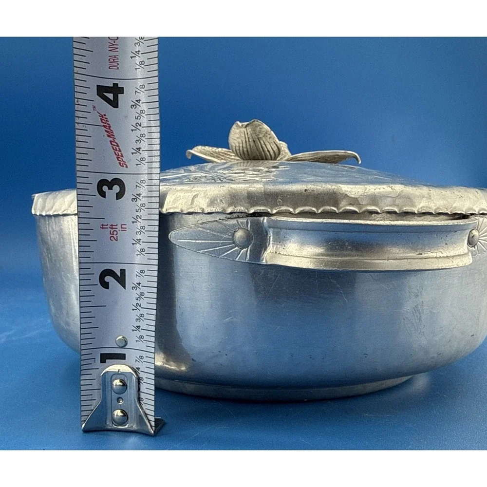 Vtg Hammered Aluminum Covered Dish Tulip Design HandWrought Creations-Rodney Ken